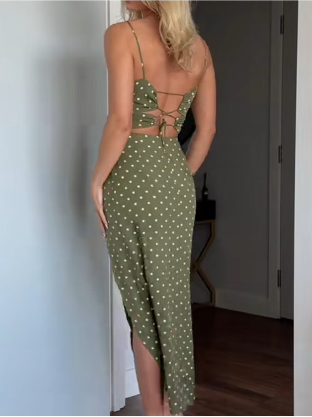 Strappy Zara Green Polka Dot Maxi Dress Sz S - GREAT CONDITION! - Picture 2 of 8